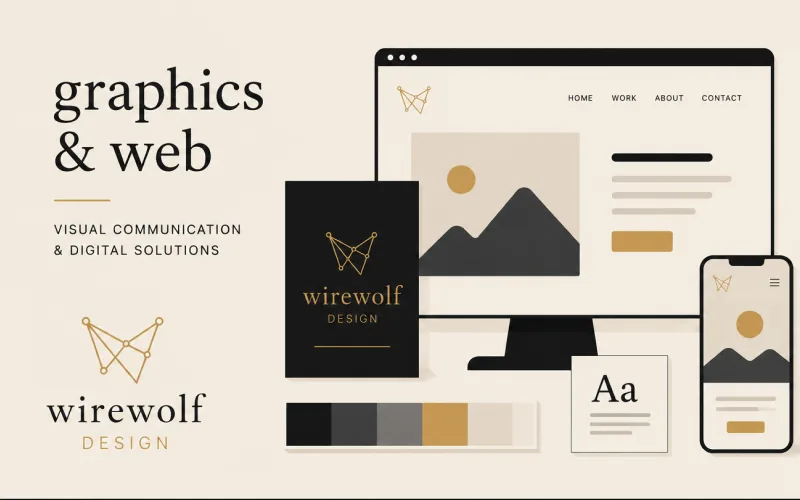 Graphic projects — brand board with the Wirewolf Design identity