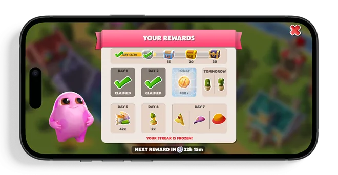 Daily rewards calendar with claimed days