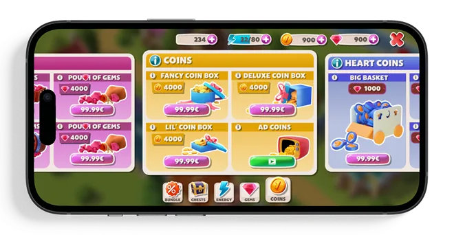 Shop screen with candy-coloured offer panels